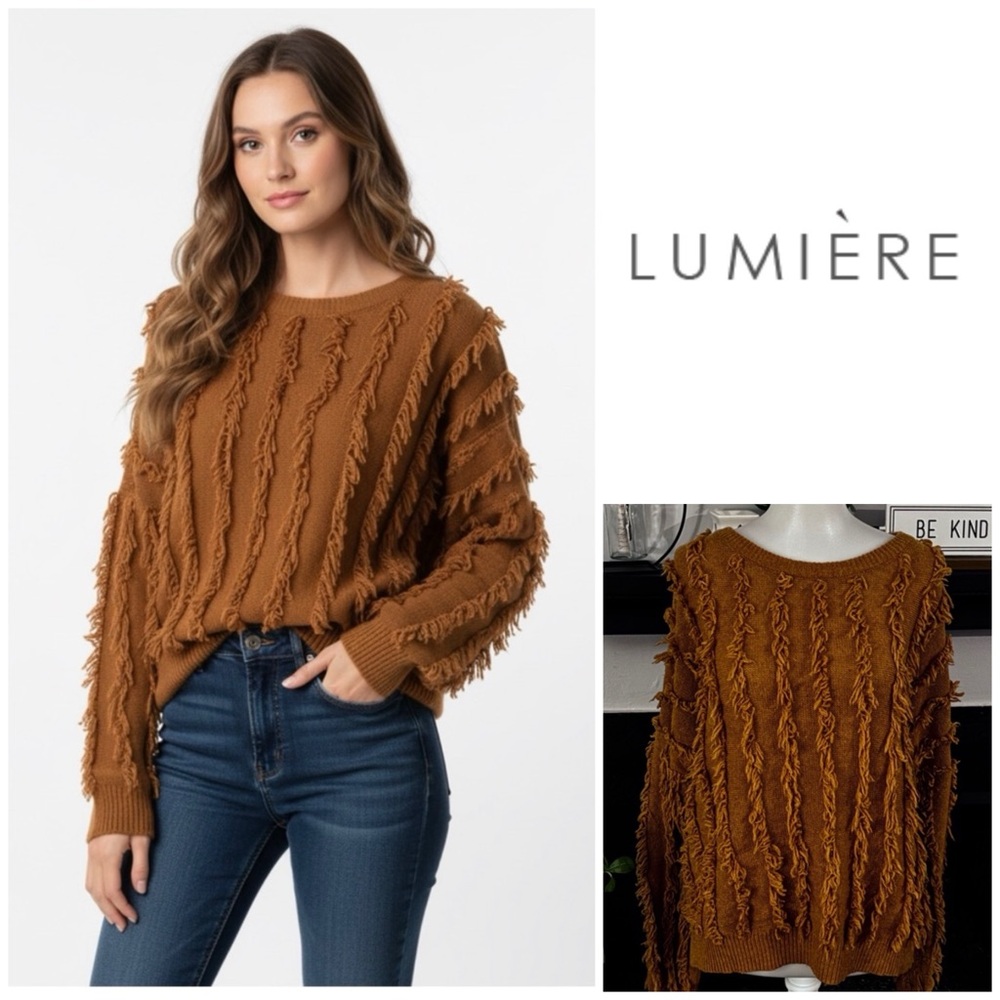 Lumiere Brown Fringe Sweater